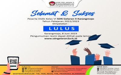 Pengumuman Kelulusan Peserta Didik SD Gelaran II Tahun Pelajaran 2022/2023